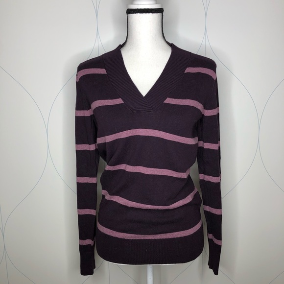 GAP Sweaters - Gap striped v-neck sweater purple Medium
